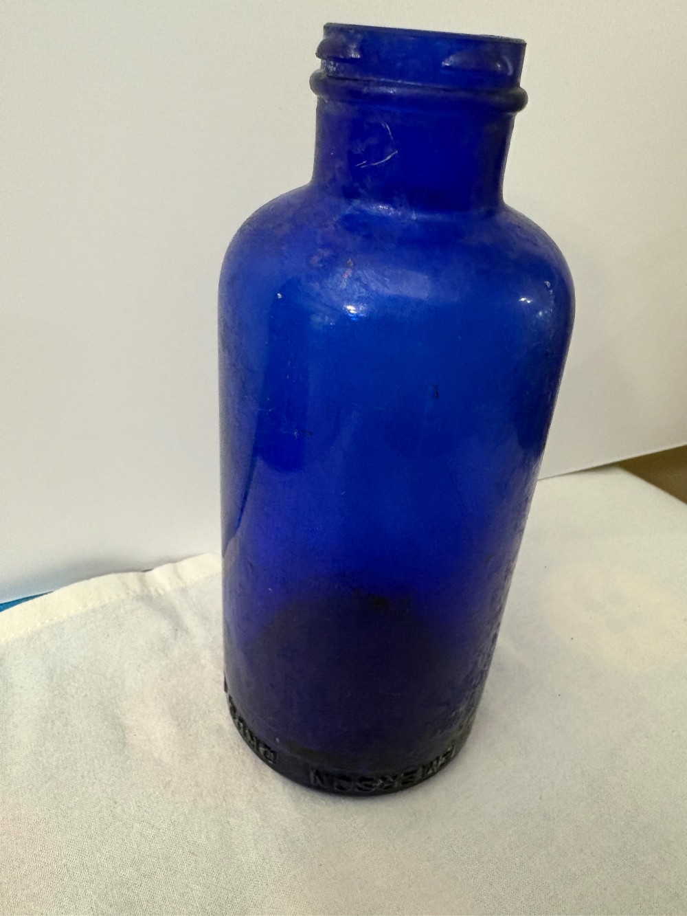 Colbalt blue broom seltzer bottle 8”