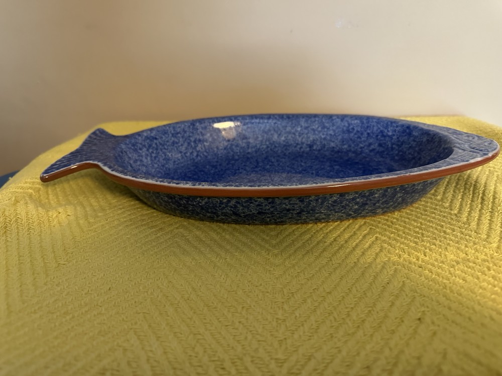 Blue Speckled Stoneware Fish-Shaped Baking/Serving Dish
