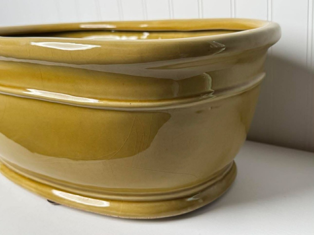 2662 - Vintage bonsai planter imported from Japan, featuring a yellow glazed ceramic finish. (17x11x7) has some crazing