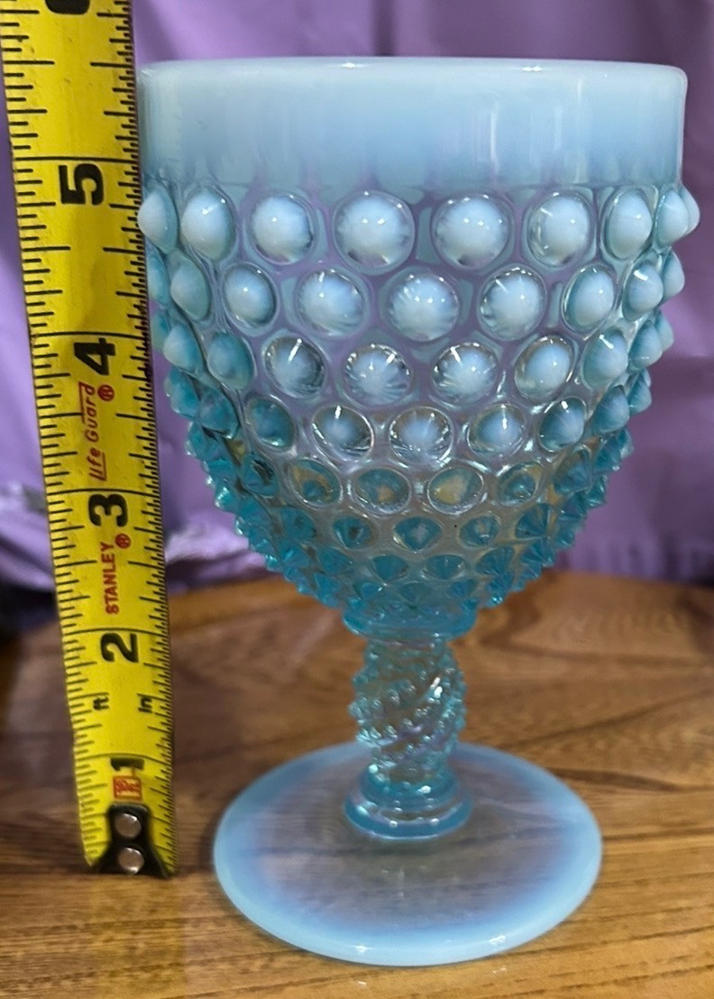 Fenton blue opalescent hobnail art glass goblet