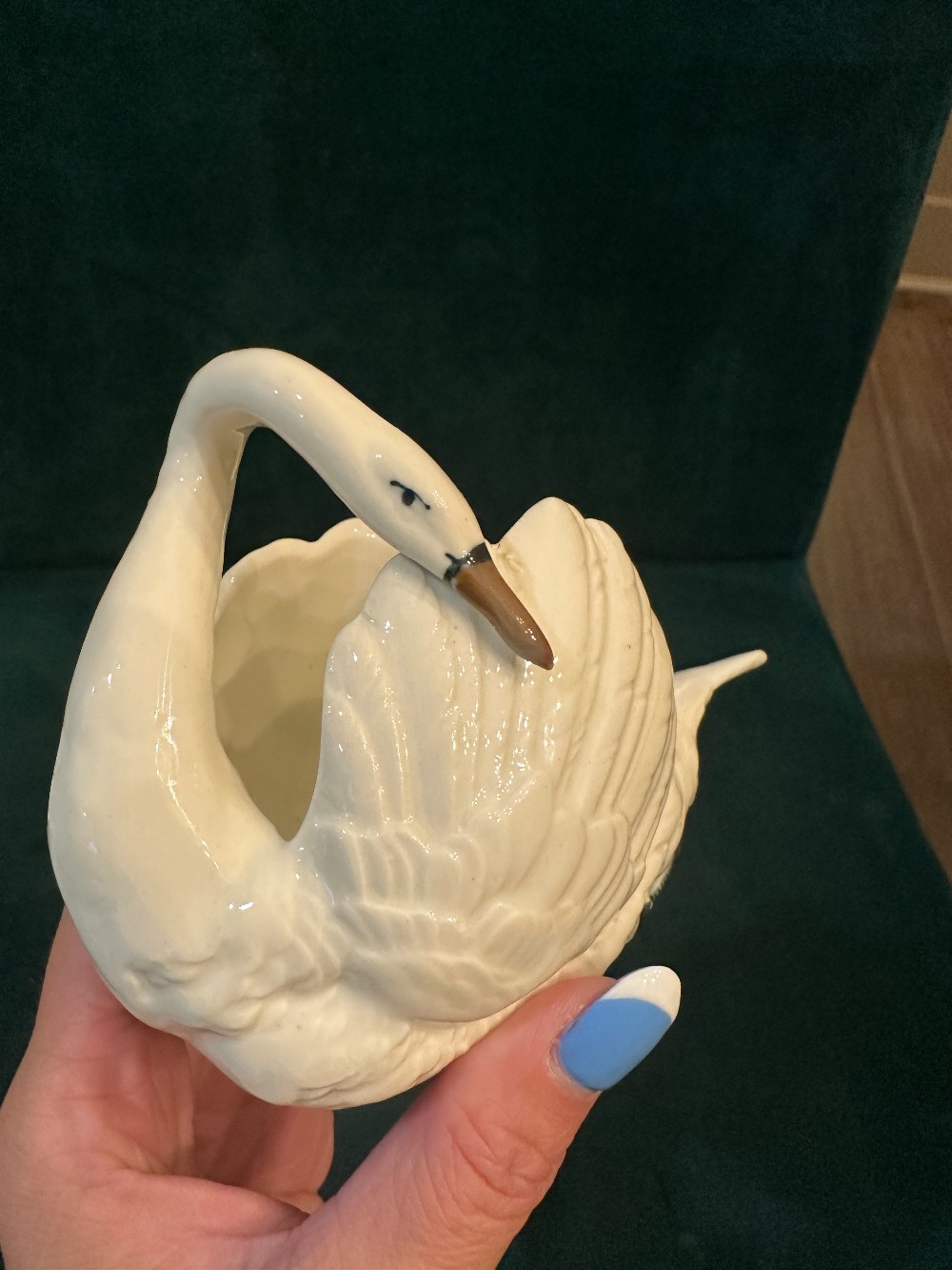 MB Vintage Czechoslovakia White Porcelain Swan Planter