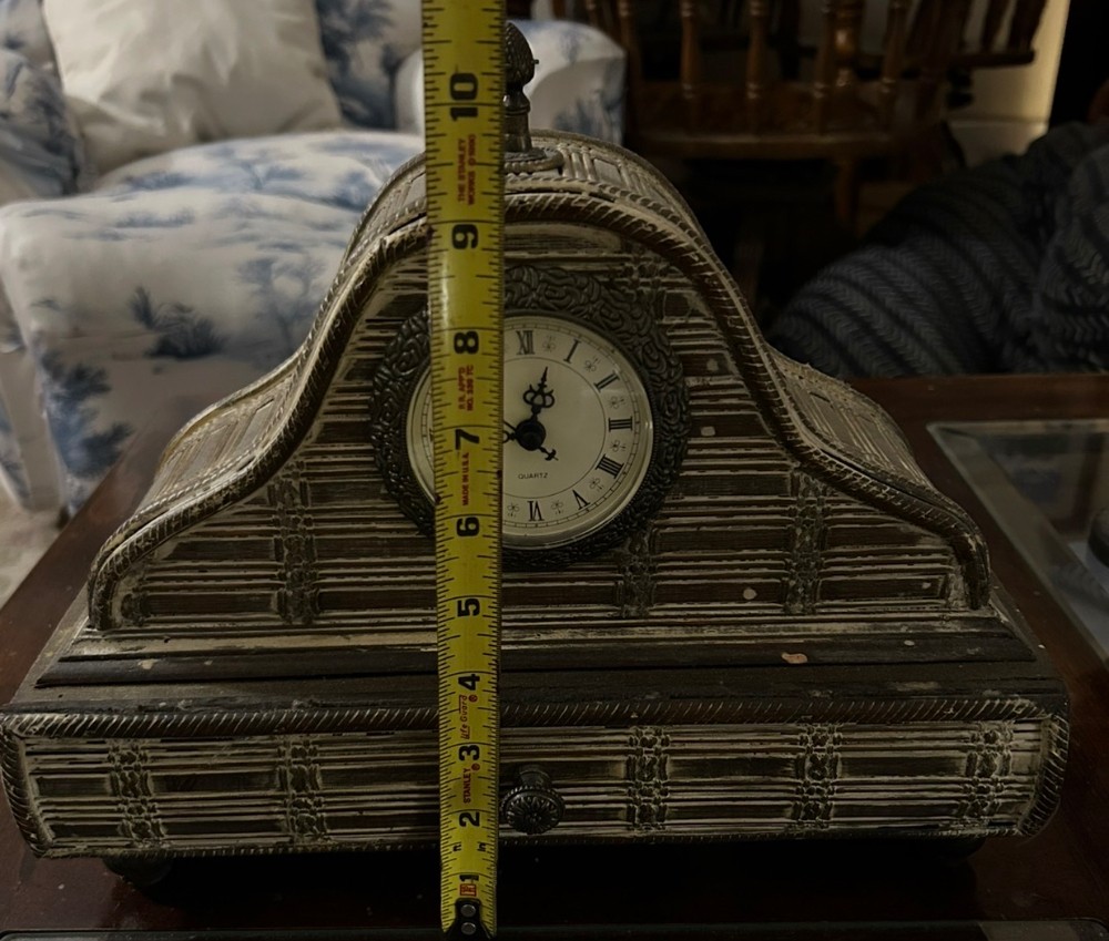 Vintage decorative mantel clock with drawer