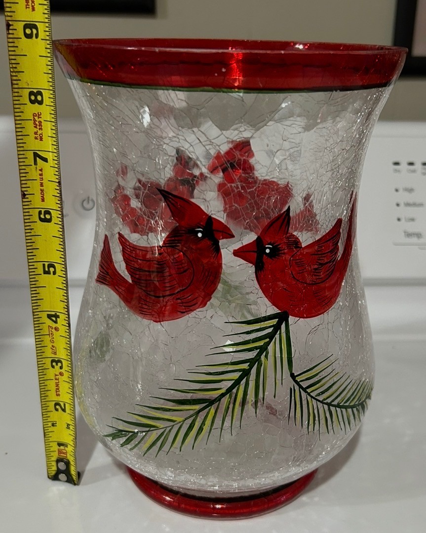 Crackle glass Cardinal vase