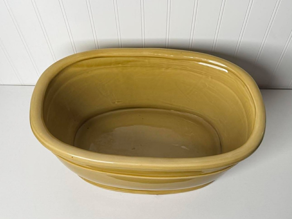 2662 - Vintage bonsai planter imported from Japan, featuring a yellow glazed ceramic finish. (17x11x7) has some crazing