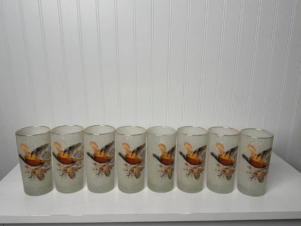 2472 - Set of 8, Vintage Specialty highball tumblers, 22k gold rim.