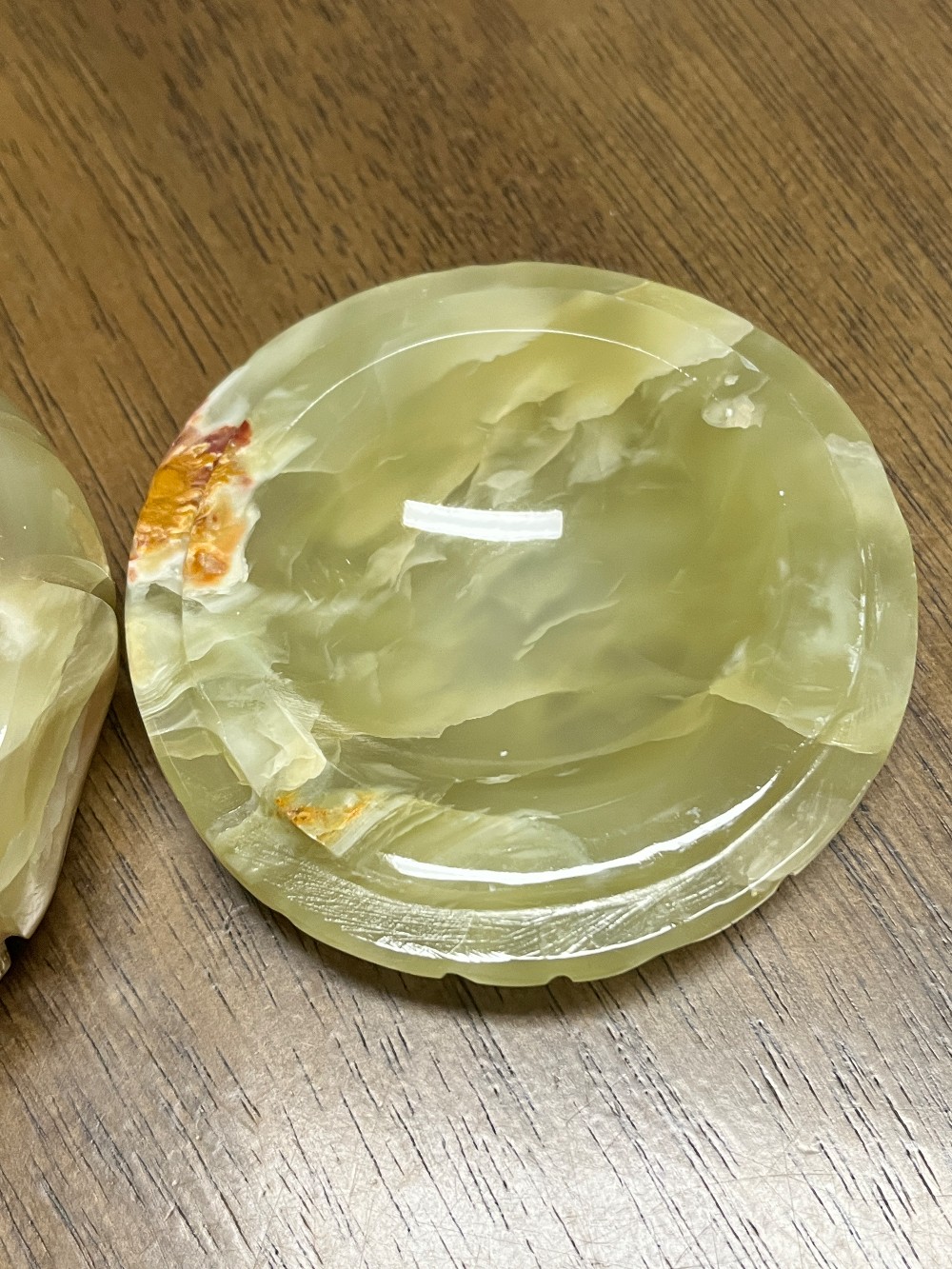 TT - Vintage Carved Green Marbled Onyx Trinket Box
