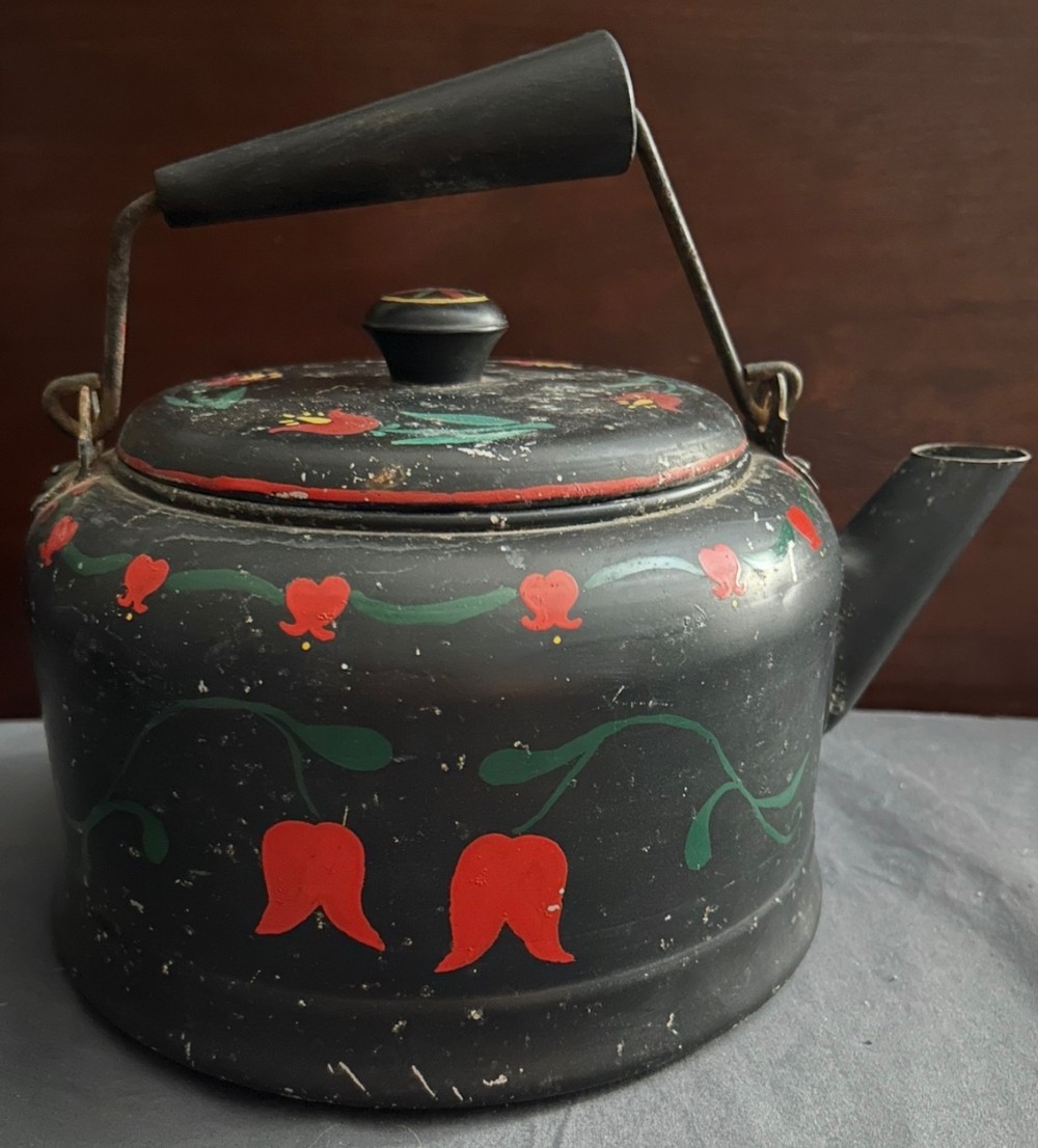 Vintage hand painted folk art kettle