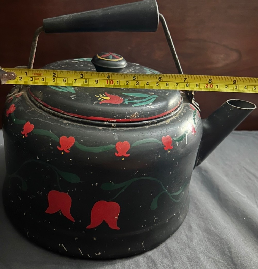 Vintage hand painted folk art kettle