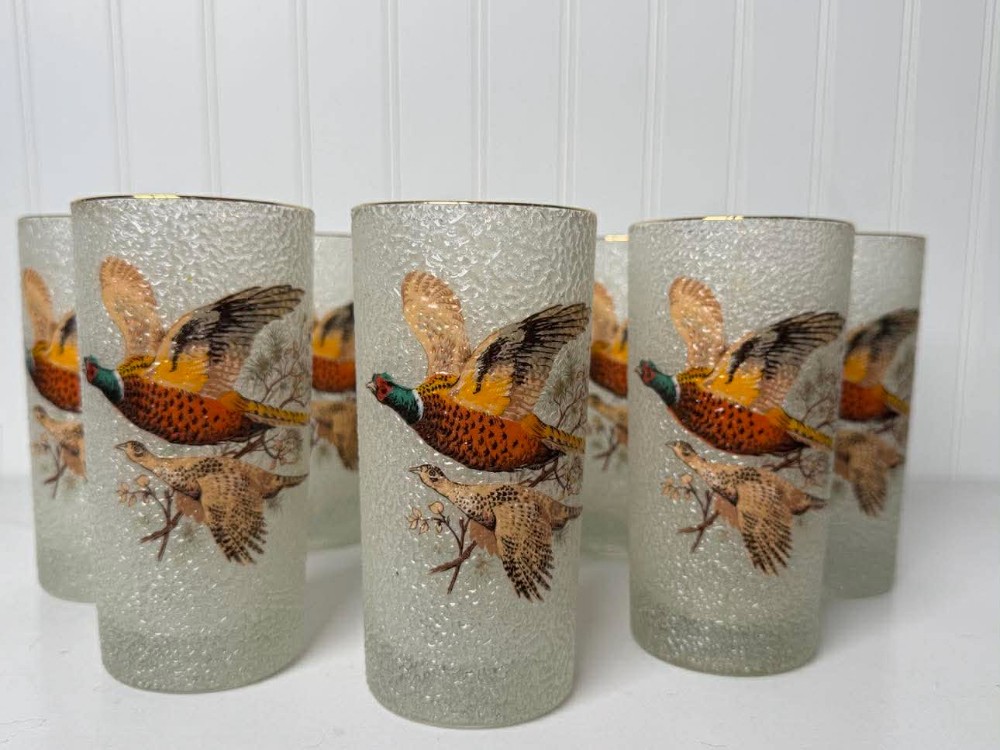 2472 - Set of 8, Vintage Specialty highball tumblers, 22k gold rim.