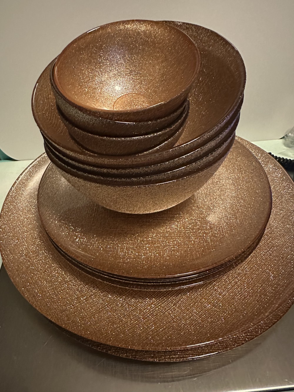 Akcam Turkish Gold Glitter Glass Dinner Plates & Bowls-16 pc