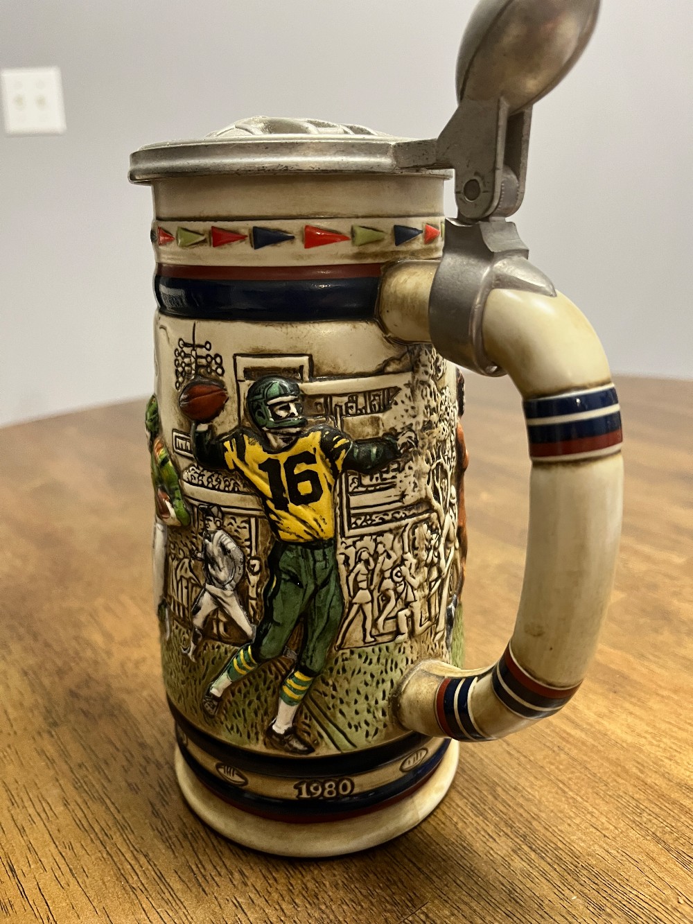DELETE - TT - 1983 Avon Football Themed Ceramic Beer Stein