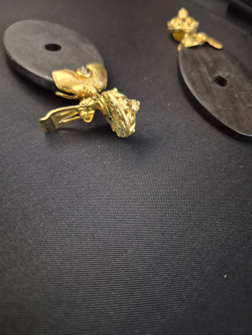 Vintage Gauch Gold and Wooden Clipon  Earrings
