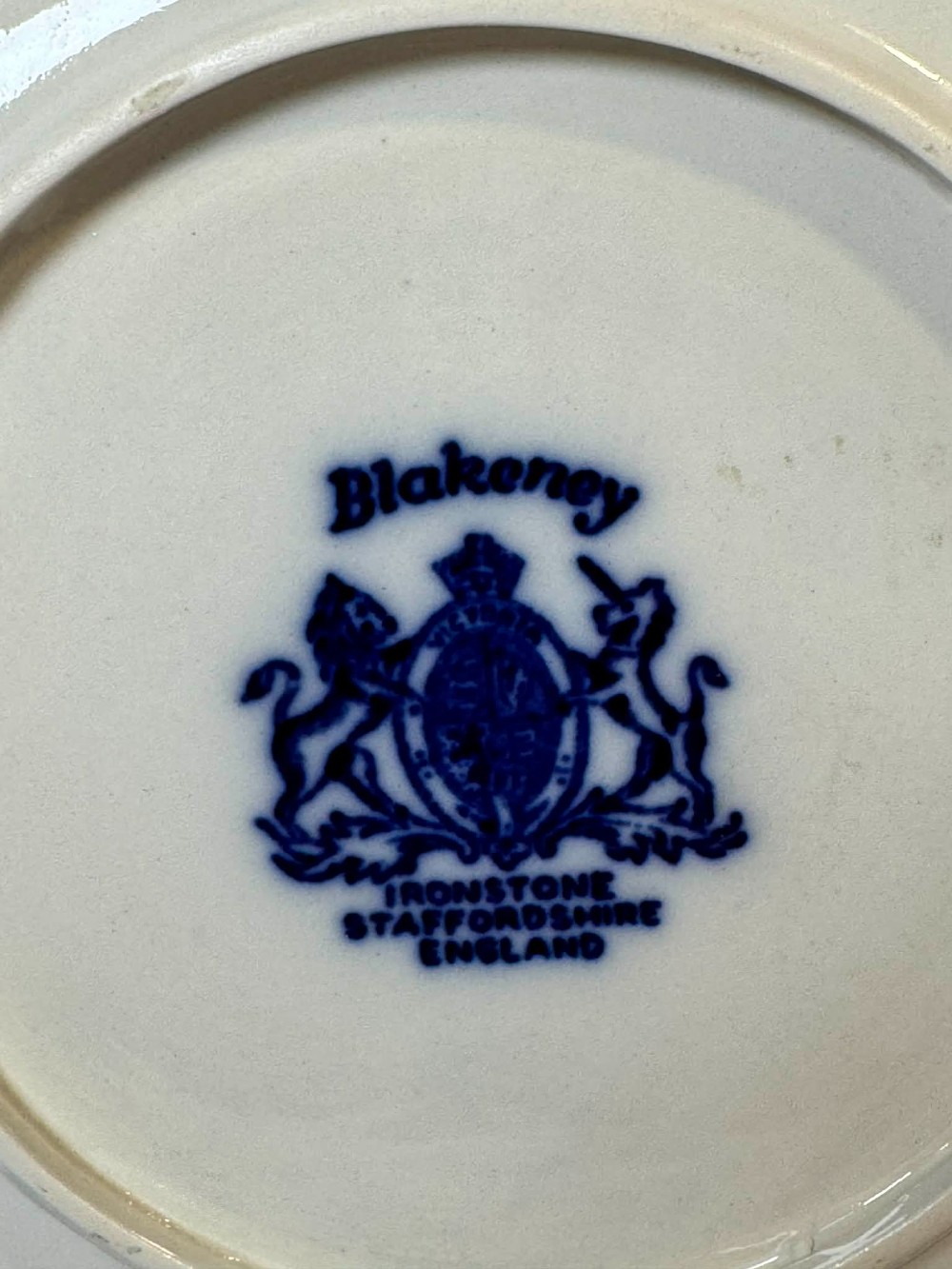 0142- Vintage Blakeney Ironstone Staffordshire plate from England, with a detailed floral 