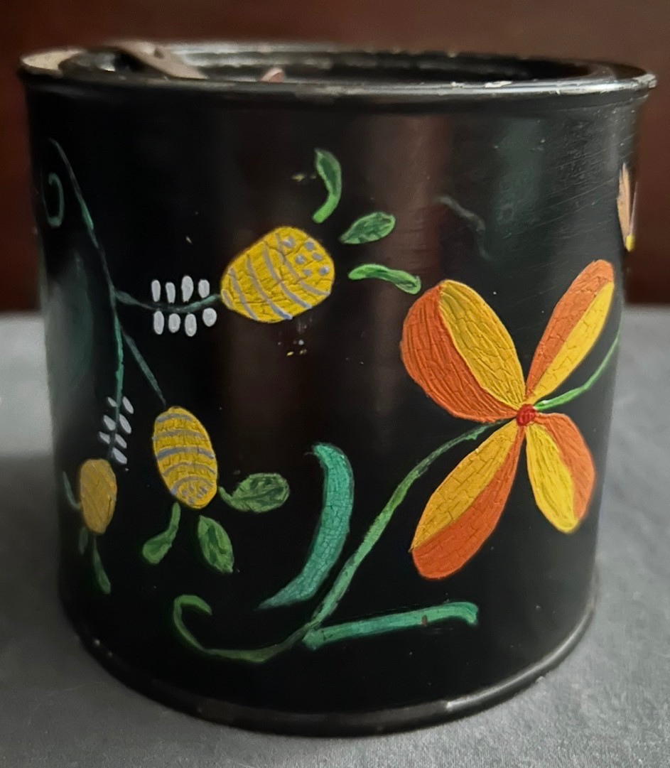 Toleware hand painted folk art bird flower tin