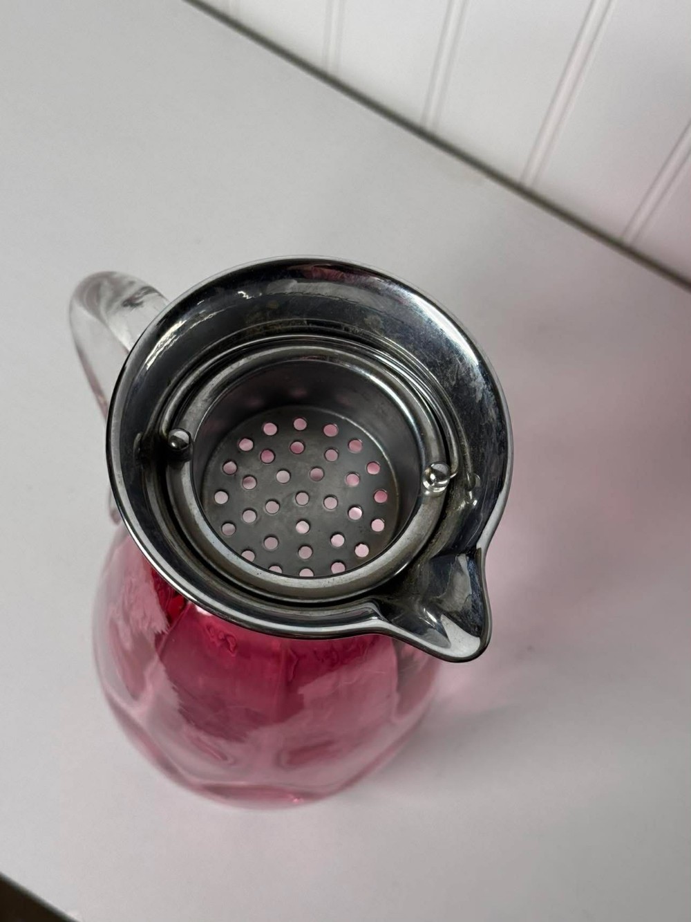 2563 - Vintage Pilgrim cranberry glass pitcher