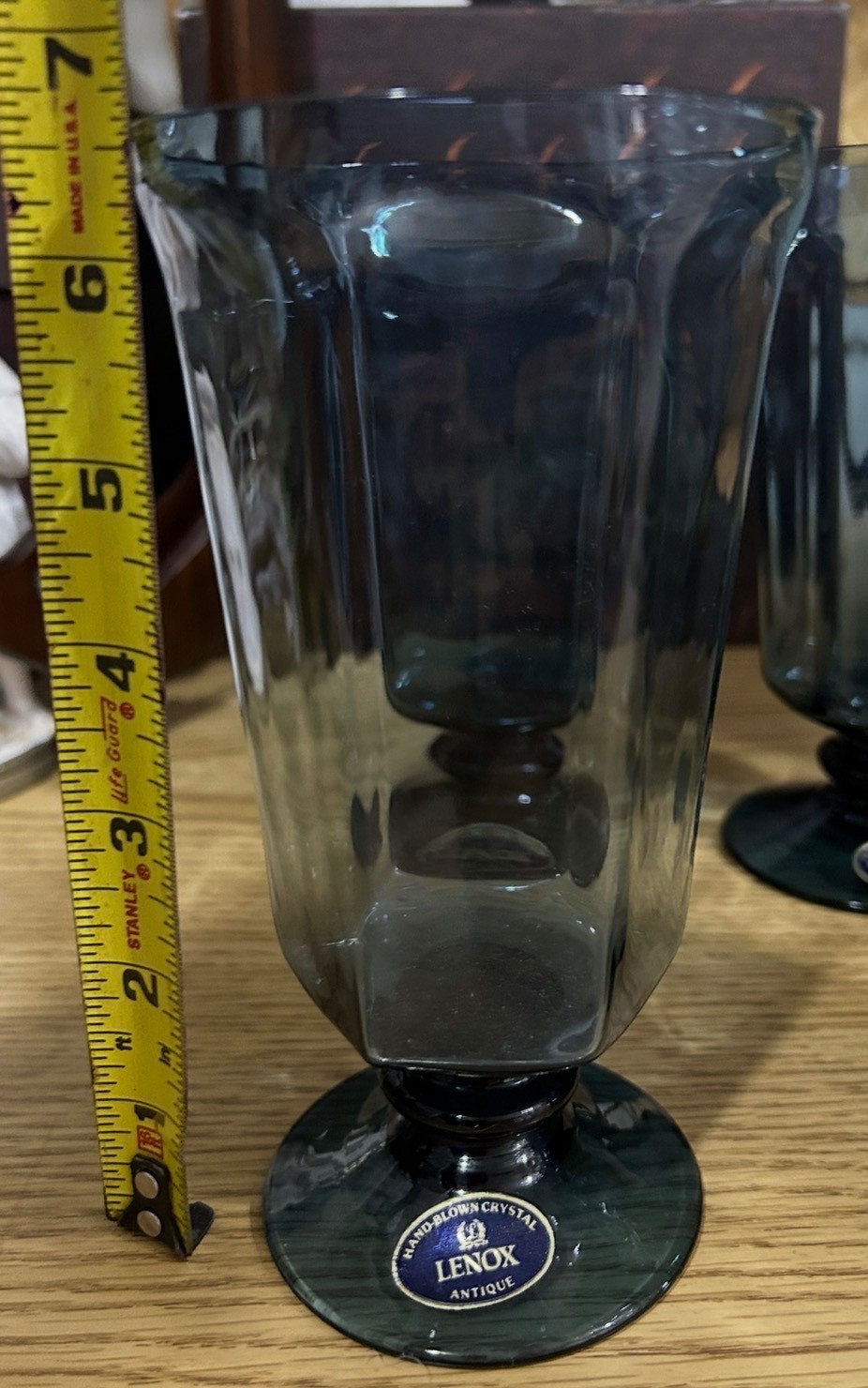 4 Lenox Antique dark blue hand blown lead crystal tea glasses