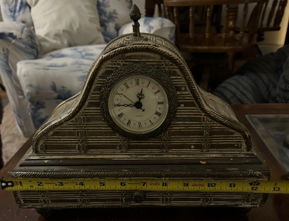 Vintage decorative mantel clock with drawer