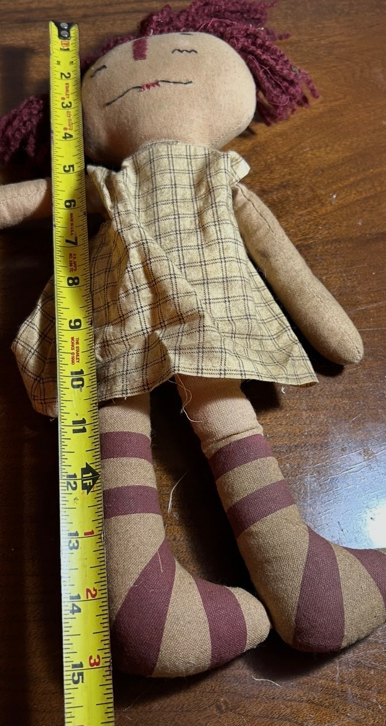Handmade primitive fabric doll in style of Raggedy Ann