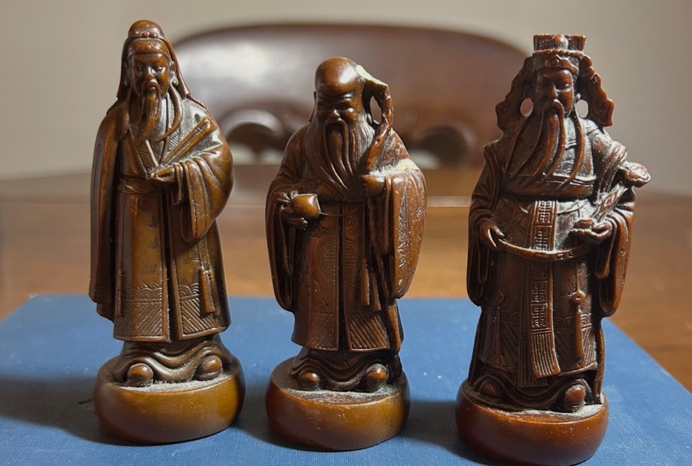 A set of 3 vintage carved wooden Chinese wise men figurines