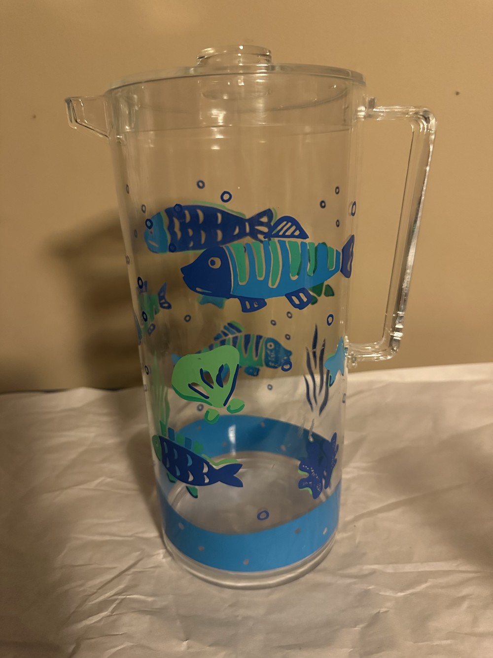 Vintage Acrylic Pitcher & 6 Glass Set-Fish Design