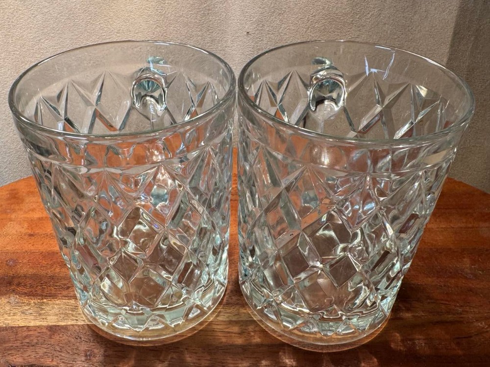 2375 - Vintage Paul Sebastian fine crystal diamond-cut glass mugs