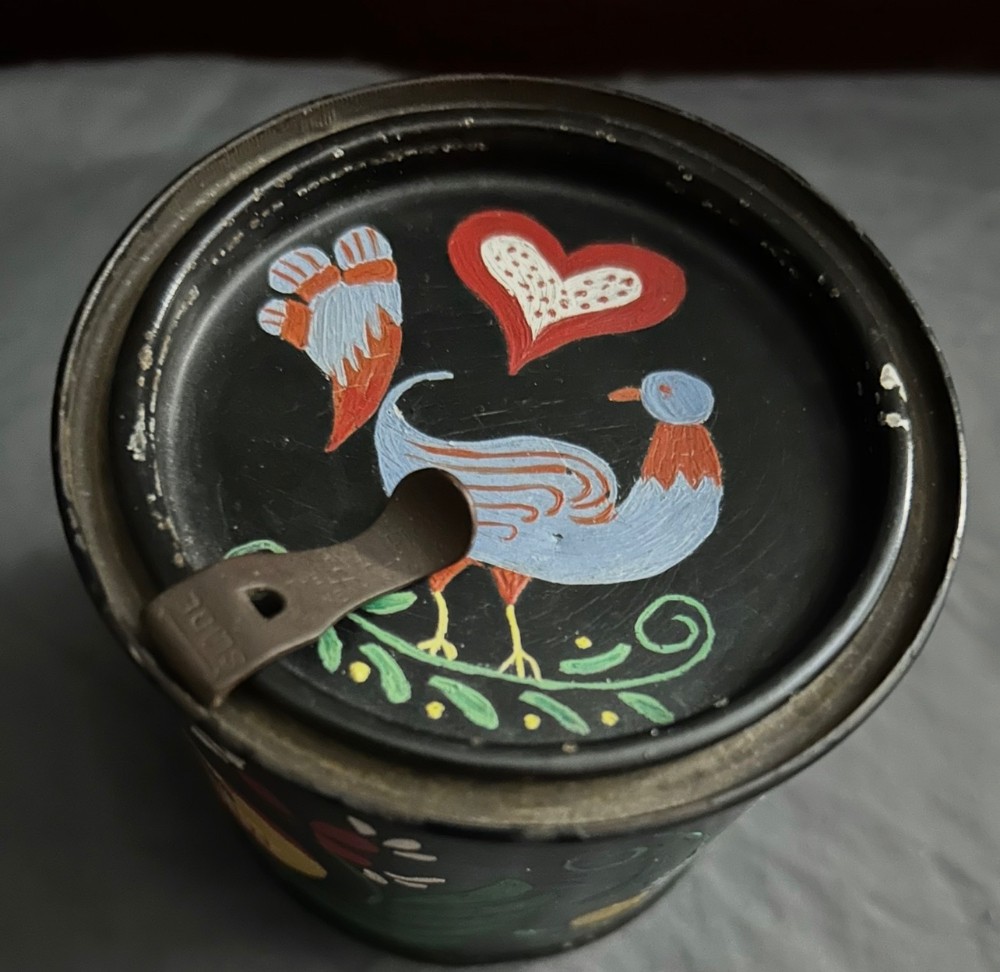Toleware hand painted folk art bird flower tin