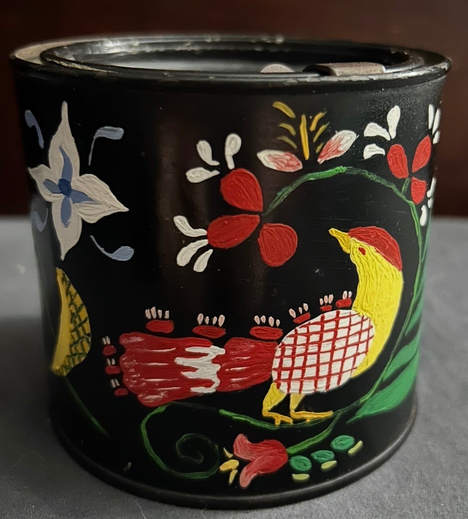 Toleware hand painted folk art bird flower tin