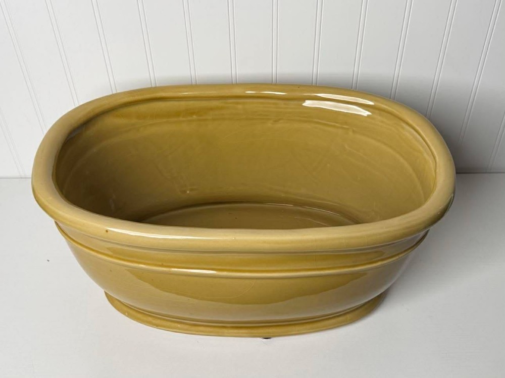 2662 - Vintage bonsai planter imported from Japan, featuring a yellow glazed ceramic finish. (17x11x7) has some crazing