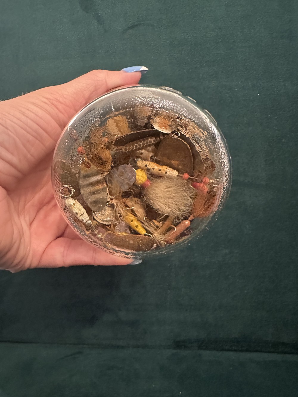 MB Vintage Atlas Jar with 26 Crusty Fishing Lures