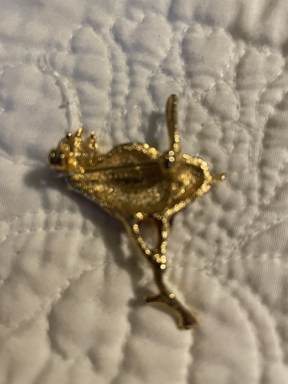 Gold-tone Red, White, Green Bird Brooch