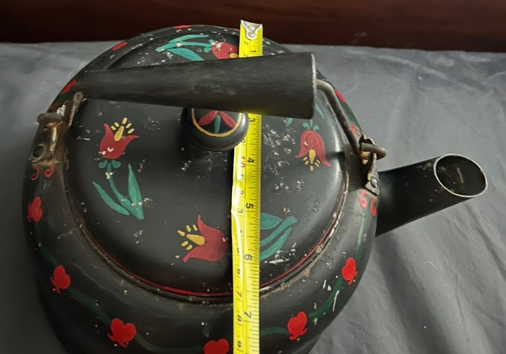 Vintage hand painted folk art kettle