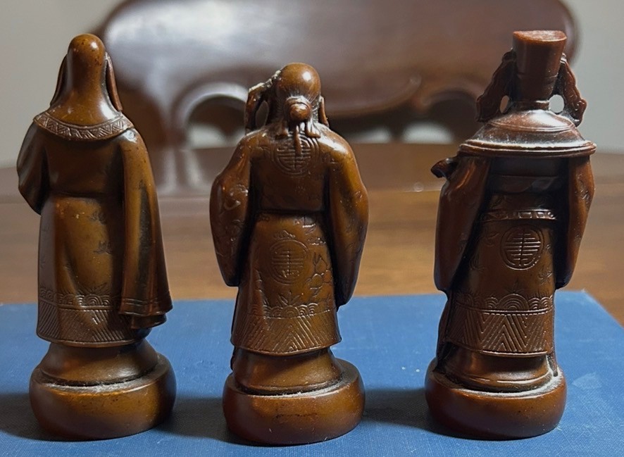A set of 3 vintage carved wooden Chinese wise men figurines