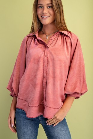 Satin Balloon Sleeve Blouse