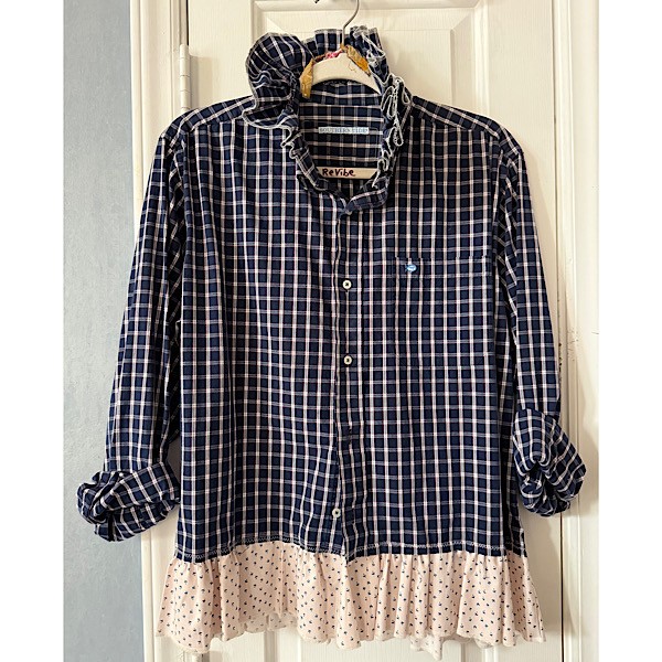 Ruffled collar shirt: Izod navy & green gingham