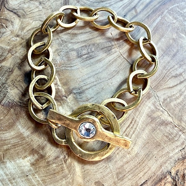 Rhinestone XL toggle chunky link bracelet - gold plated