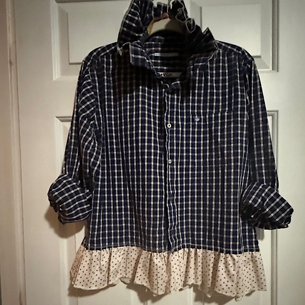Ruffled collar shirt: Navy plaid w/cream short skirting, Southern Tide