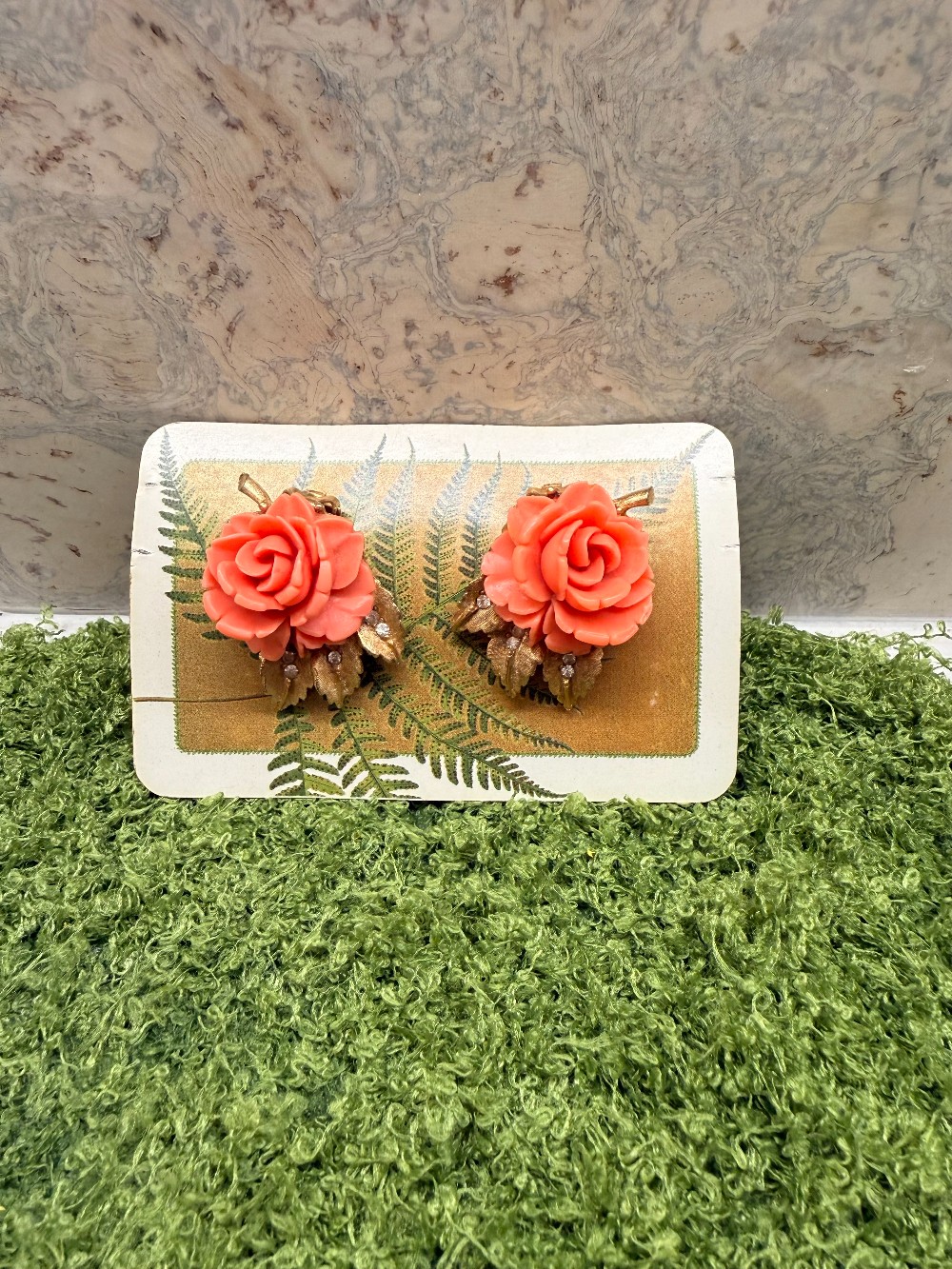 VTG celluloid coral rose clip ons
