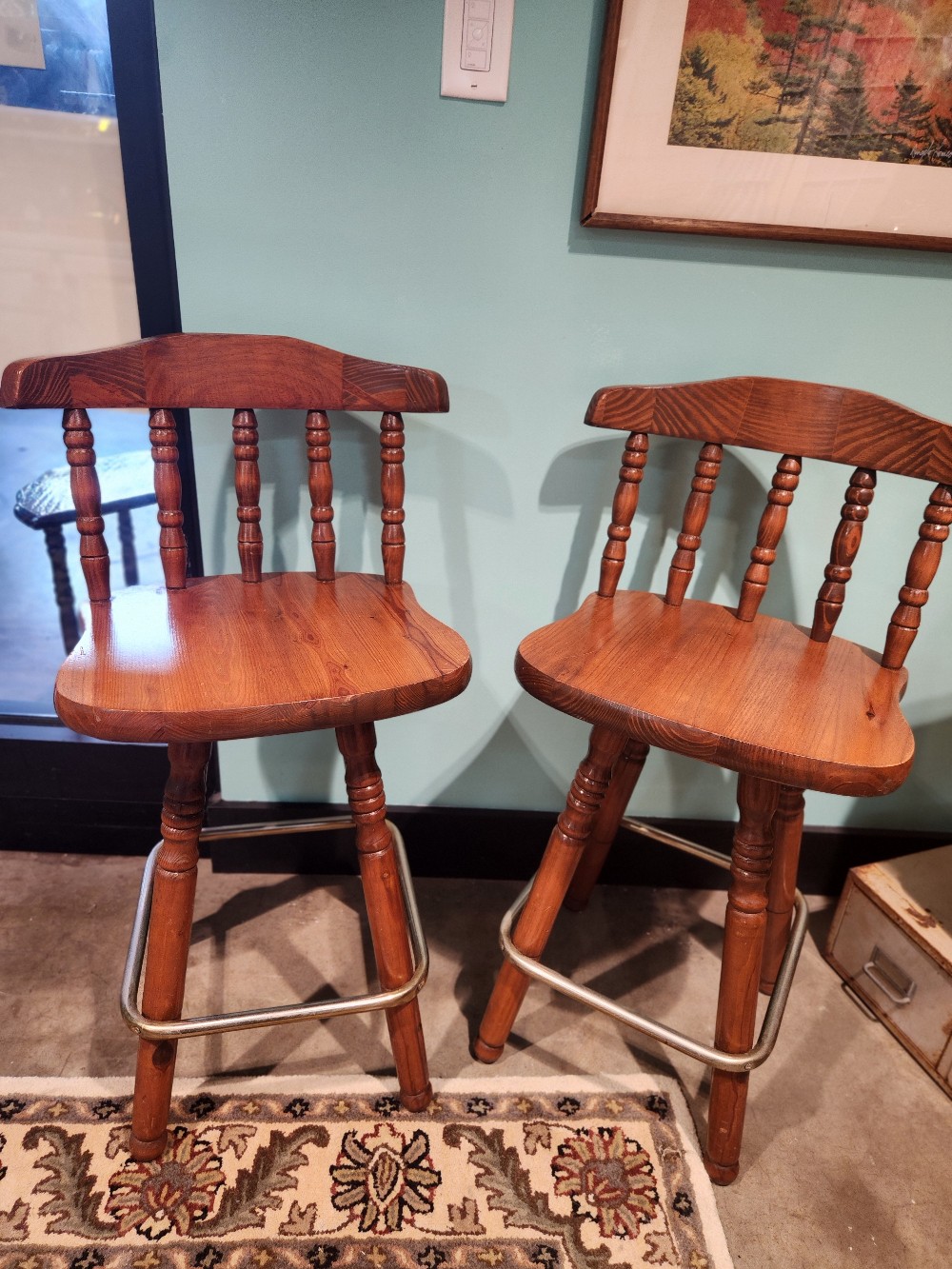 Swivel, wooden bar stools, set of 2
