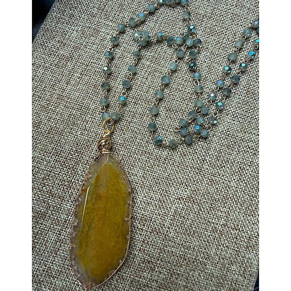 XL Gold wrapped Yellow Agate  on long linked crystal strand