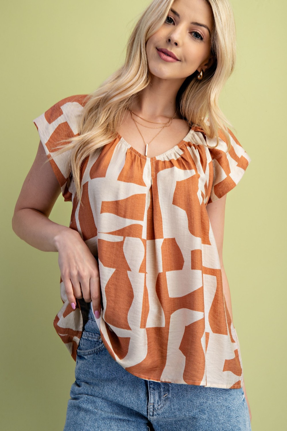 Abstract Print VNeck Top
