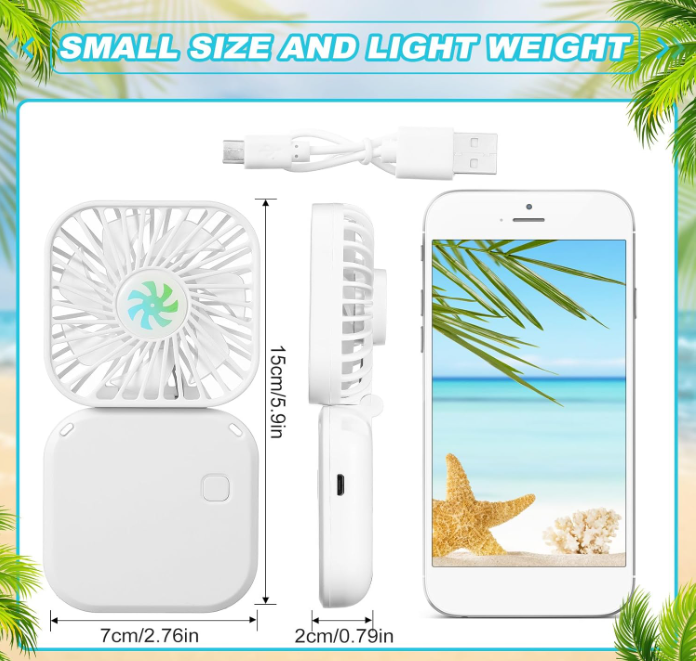 Mini White Handheld/Tabletop/Wearable Fan, Rechargable